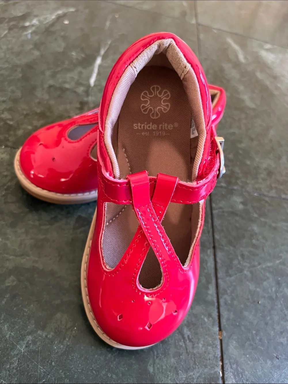 Stride Rite Shiny Red Patent T-Strap Mary Jane Shoes